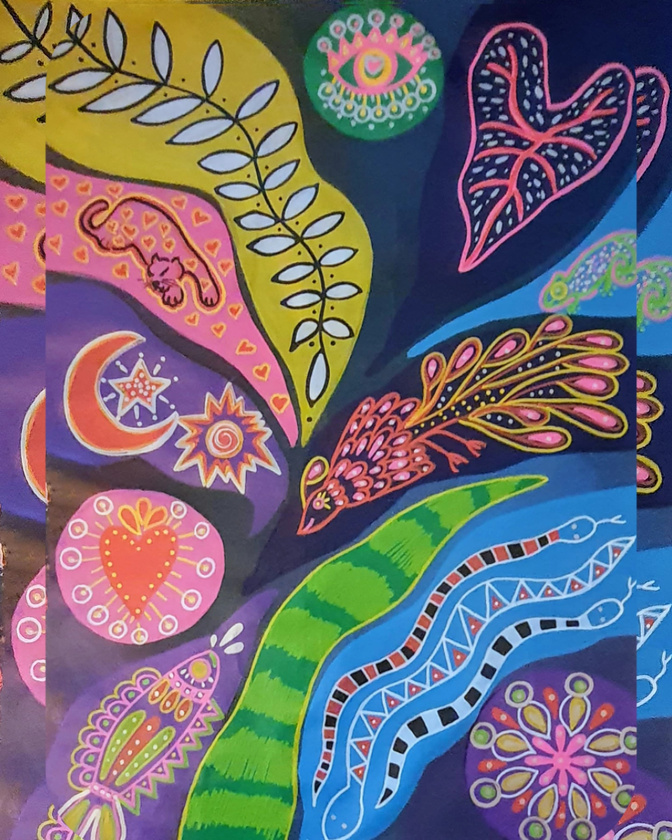 Pintura acrílica com técnica mista